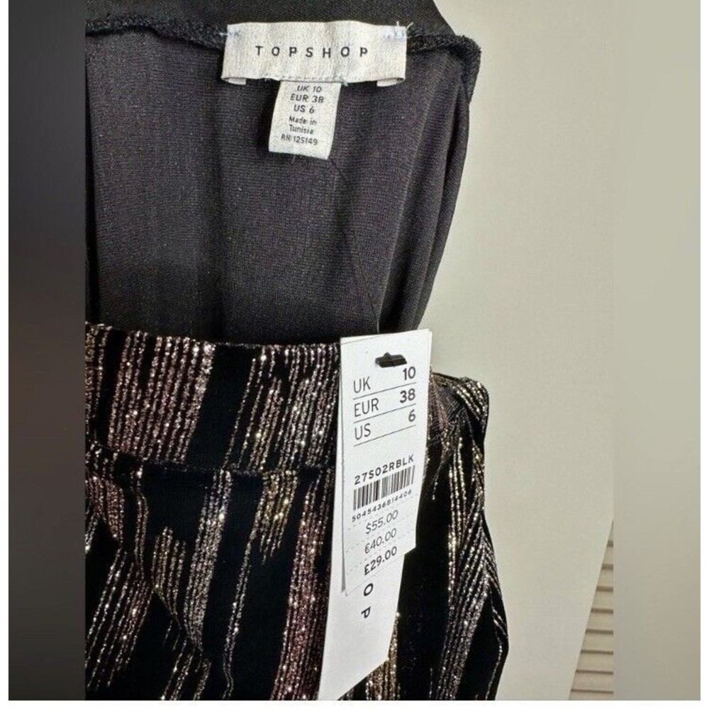 NWT  Topshop Velvet Black Midi  Skirt With Metallic Glitter Gold And Silver SZ 6 - Picture 4 of 8